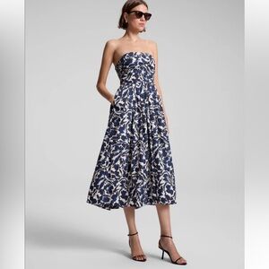 A.L.C. NWT Women’s Strapless Midi Dress w/Full Skirt Pockets Navy/Ivory - 14